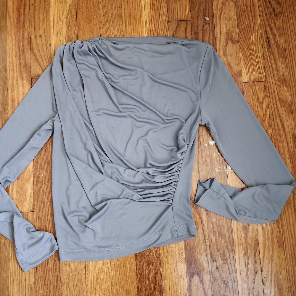 Zara Gray Asymmetrical Ruched Long Sleeve Blouse